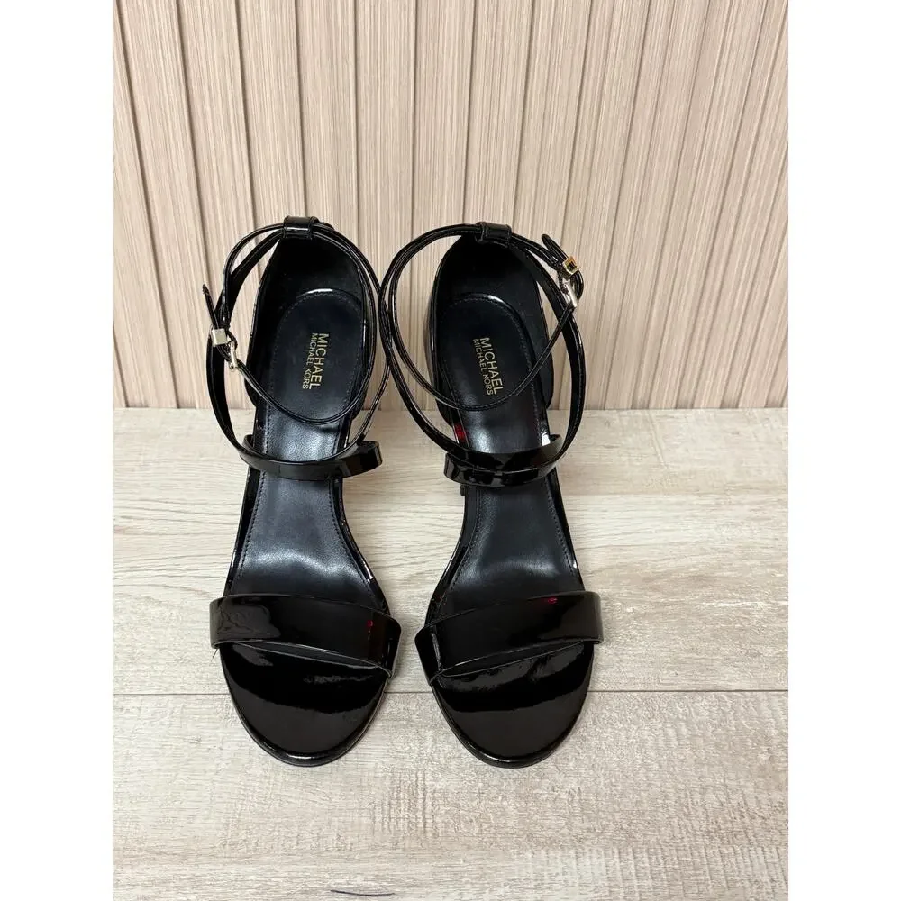 MICHAEL KORS Astrid Sandal Black Patent Leather Women’s Shoes Sz 10